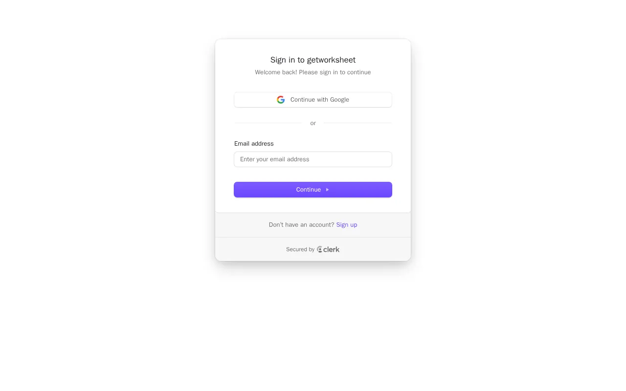 Get Worksheet — pricing page