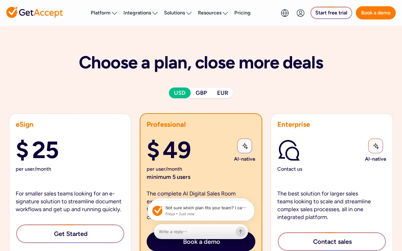 Getaccept — pricing page