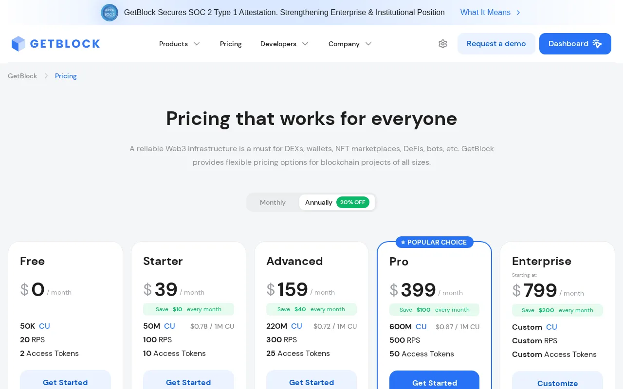 GetBlock — pricing page