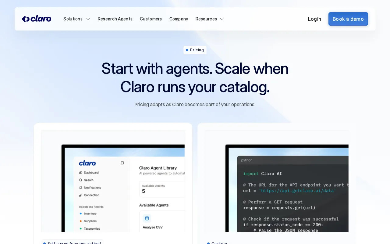 Claro — pricing page