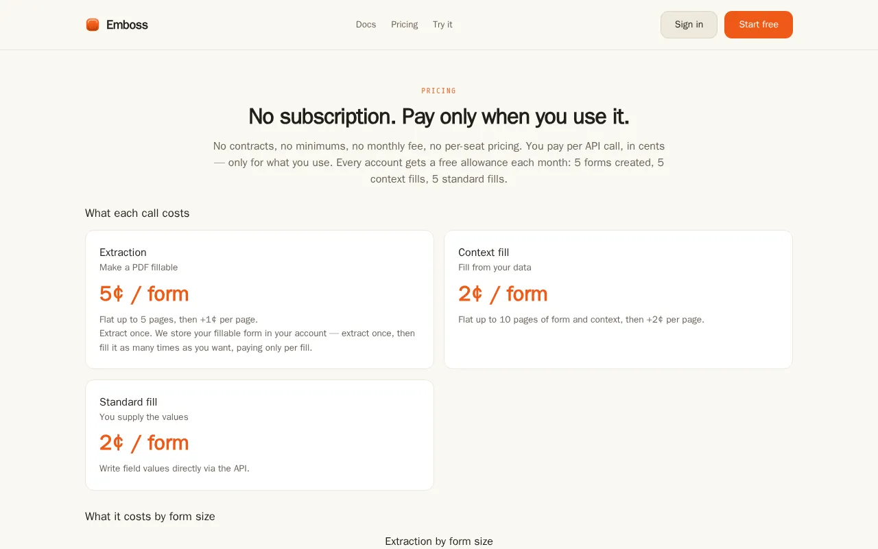 Getemboss — pricing page