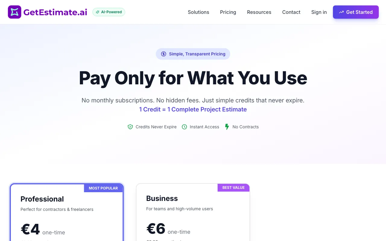 GetEstimate.ai — pricing page