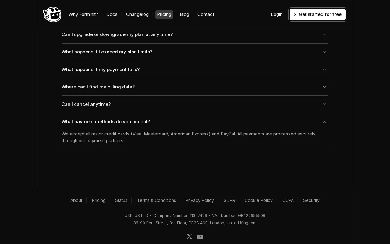 Forminit — pricing page