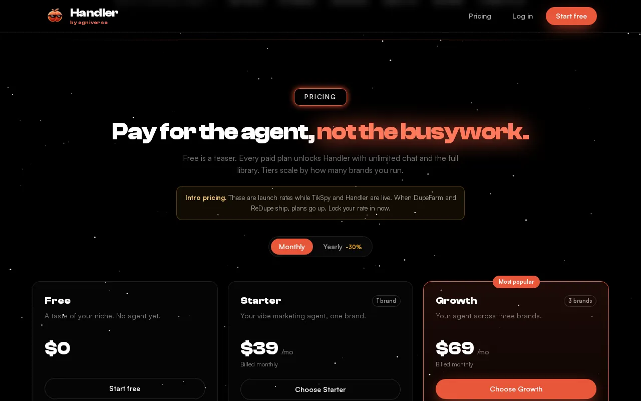 Handler AI — pricing page