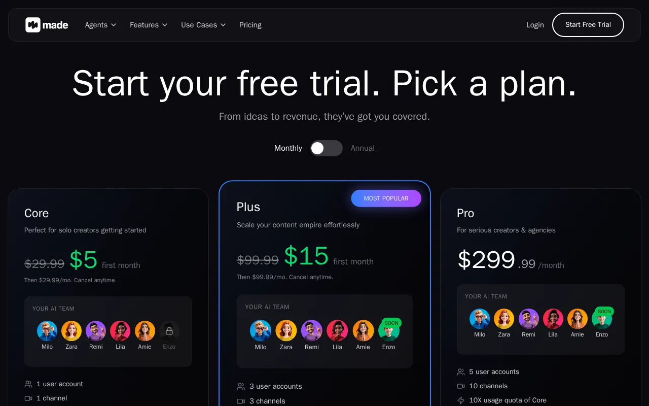 Getmade — pricing page
