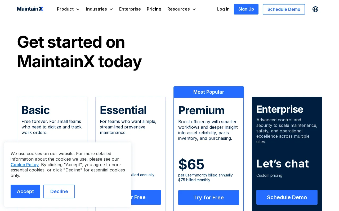 Getmaintainx — pricing page