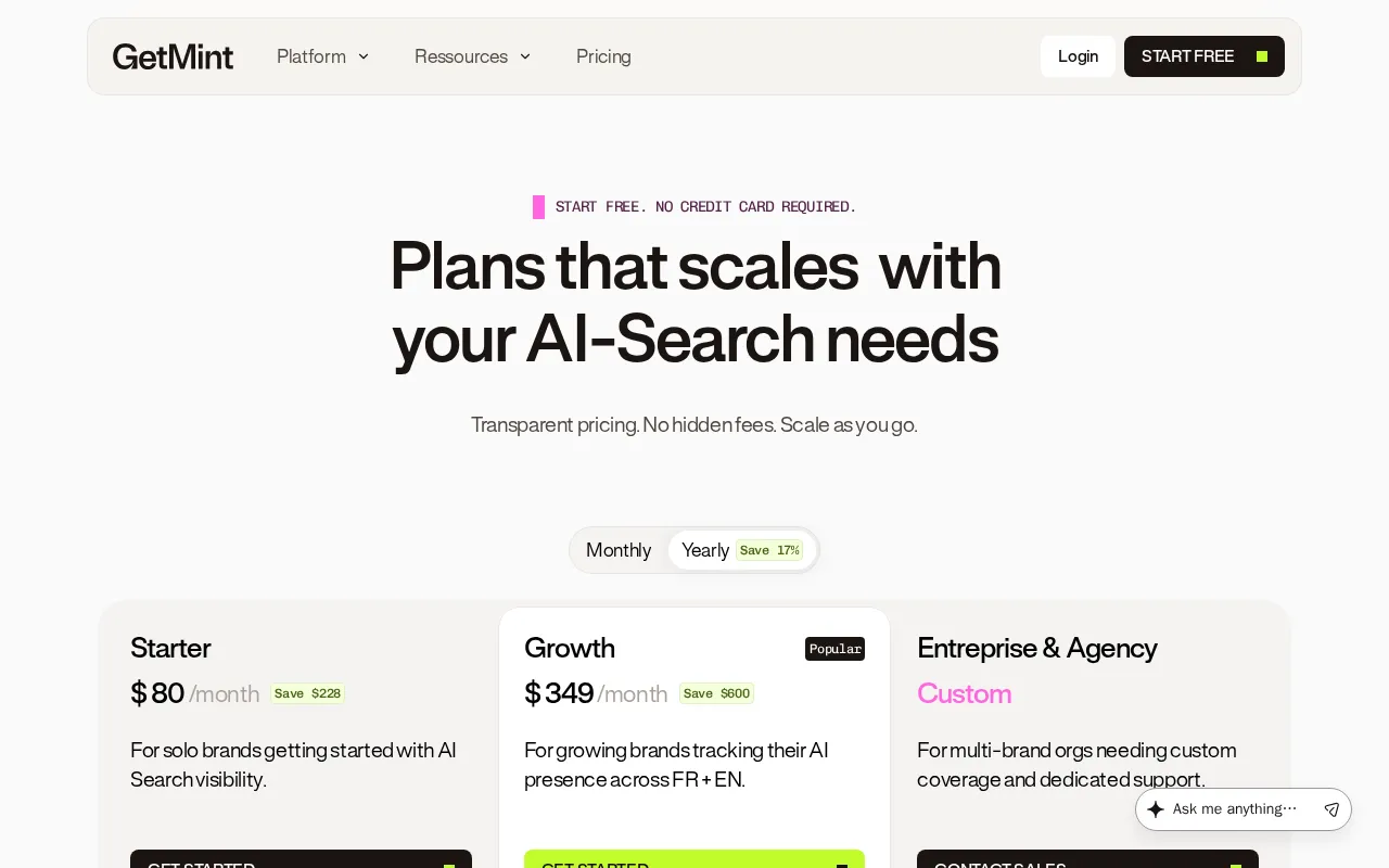 GetMint — pricing page