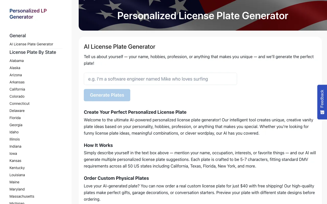 Personalized License Plate Generator — preview screenshot