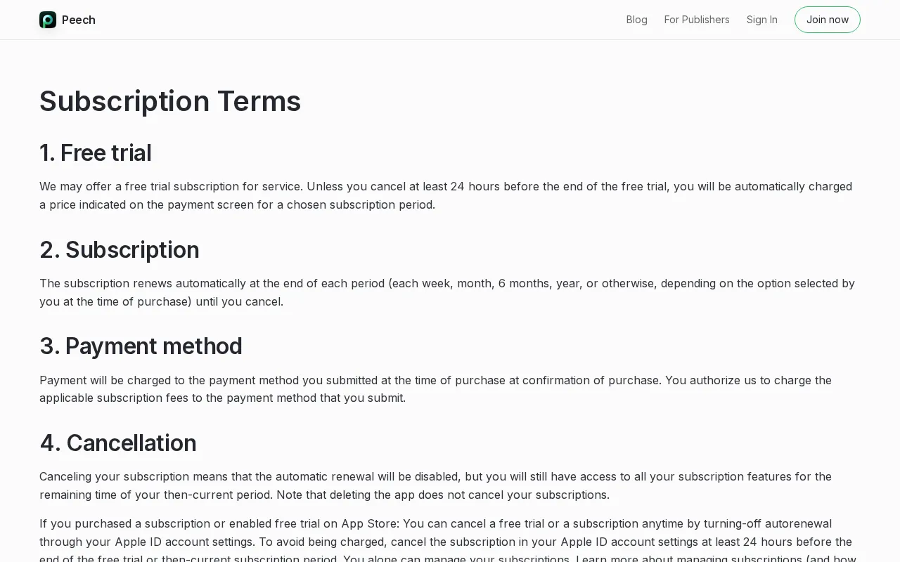 Getpeech — pricing page