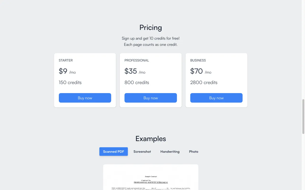 GetSearchablePDF — pricing page