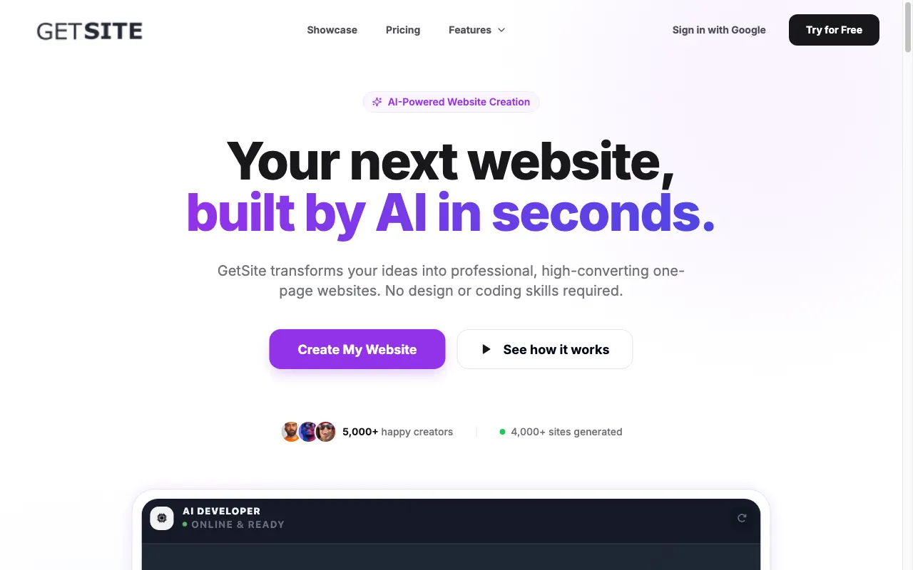 GetSite — preview screenshot