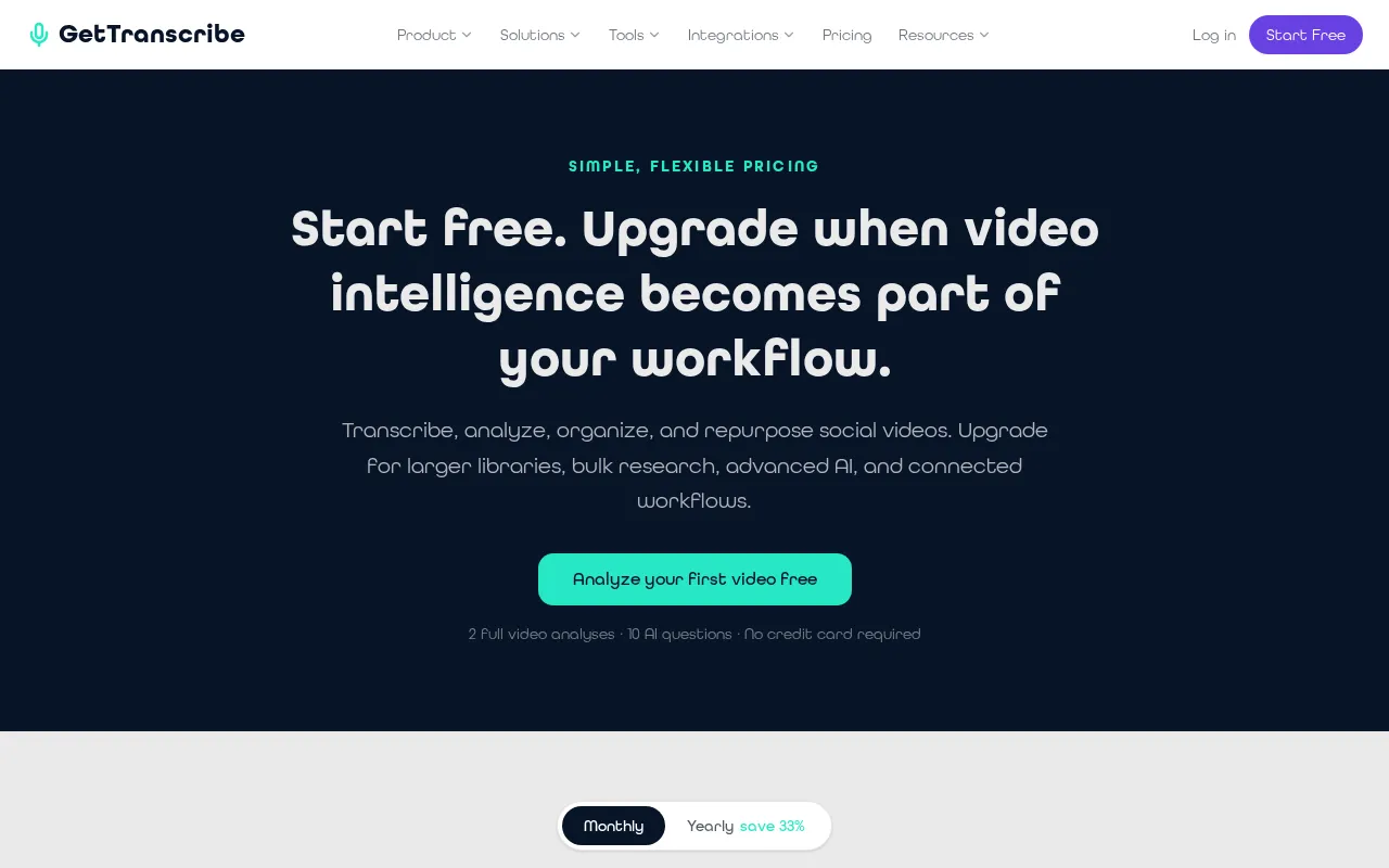 Gettranscribe — pricing page