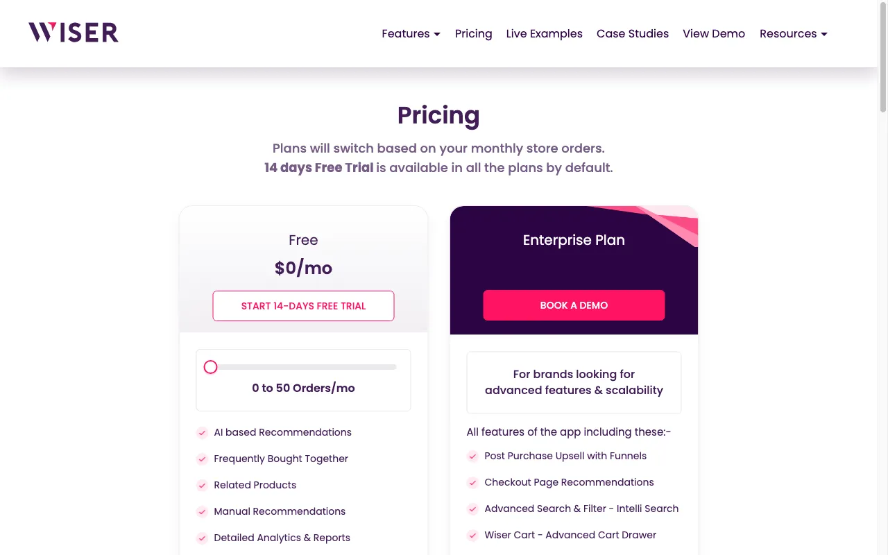 getwiser.ai — pricing page