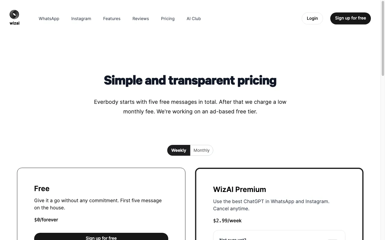 WizAI — pricing page