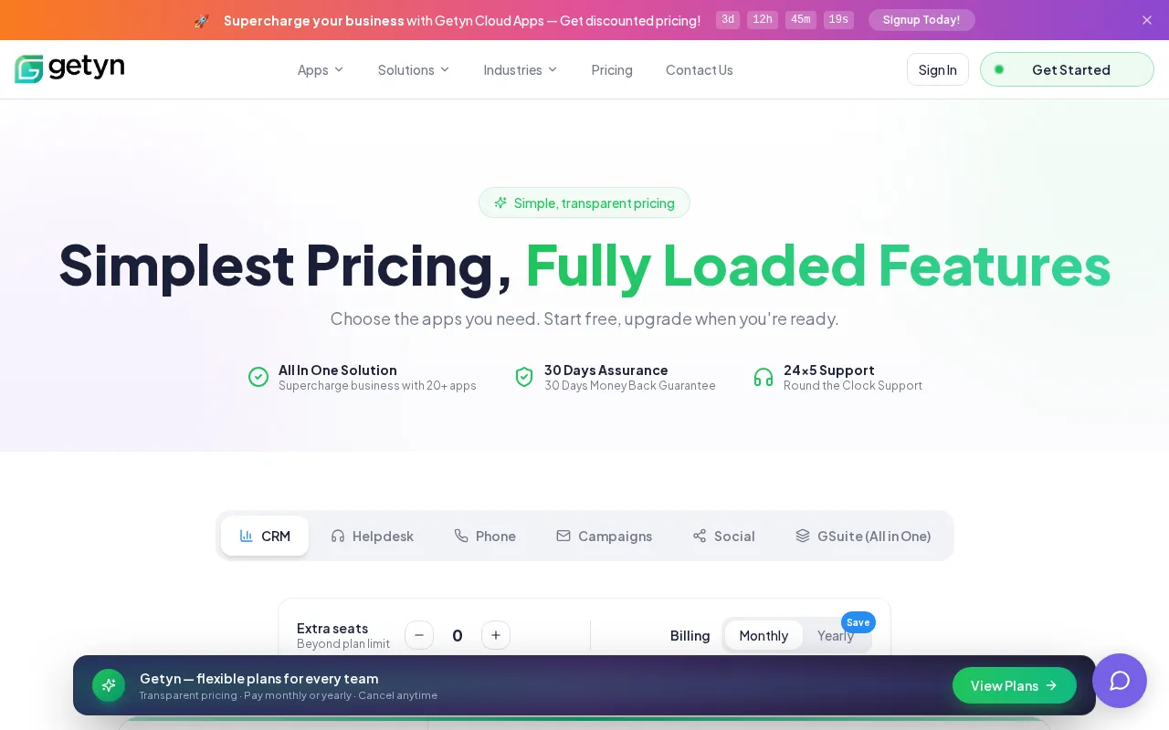 Getyn AI — pricing page