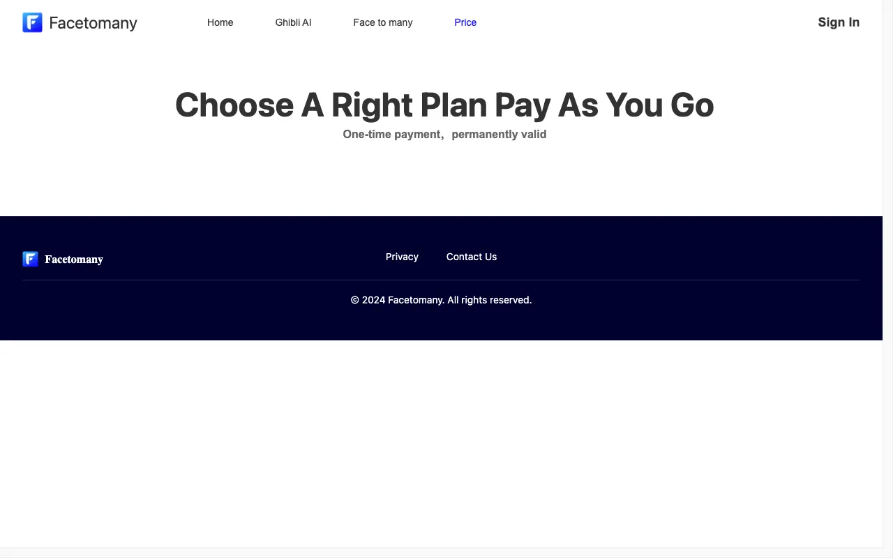 Facetomany — pricing page
