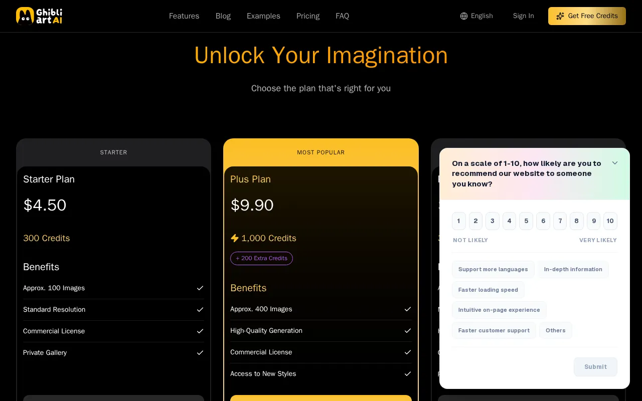 Ghibli Art AI — pricing page