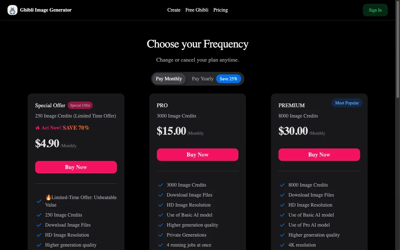 ghibliimagegenerator.com — pricing page