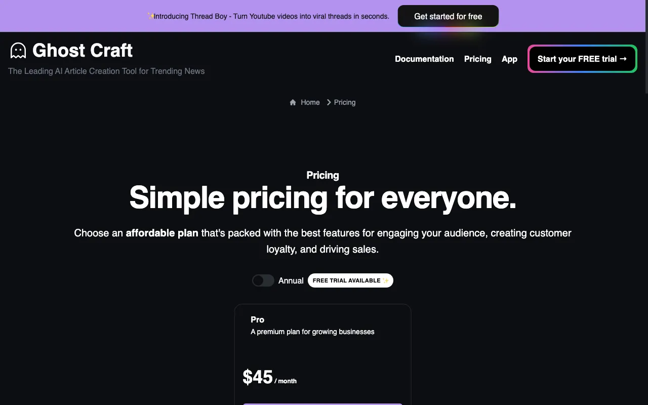 Ghost Craft — pricing page