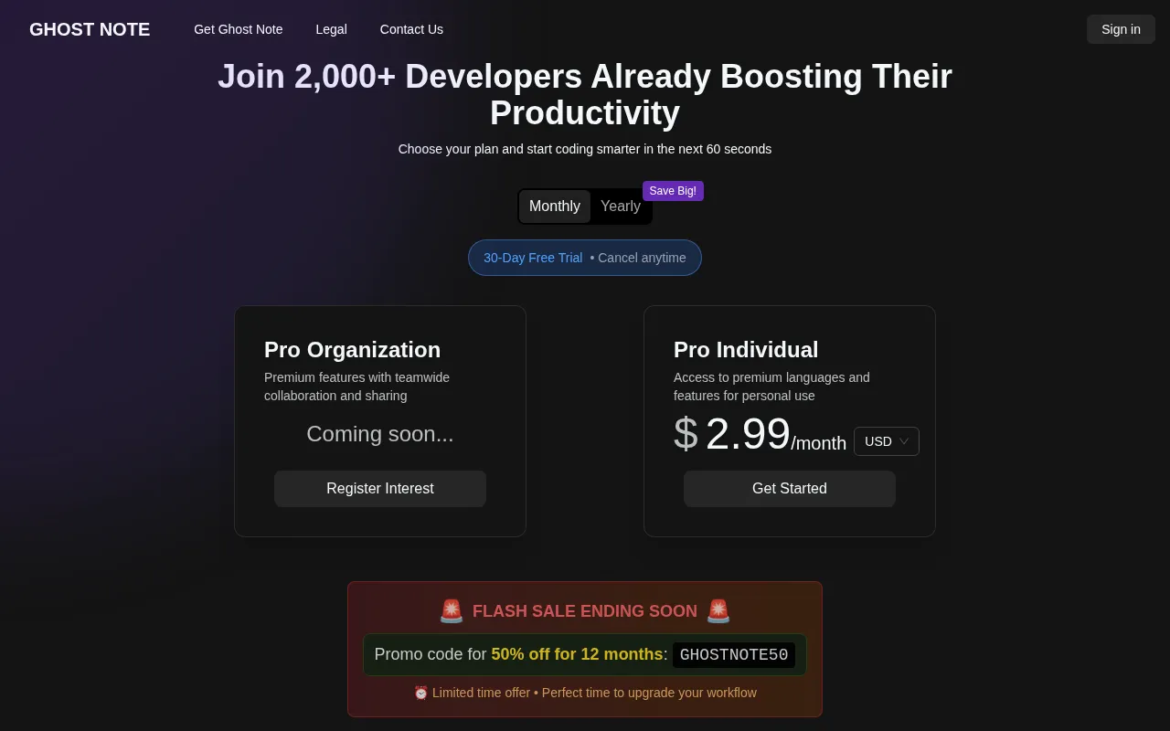 Ghost Note — pricing page