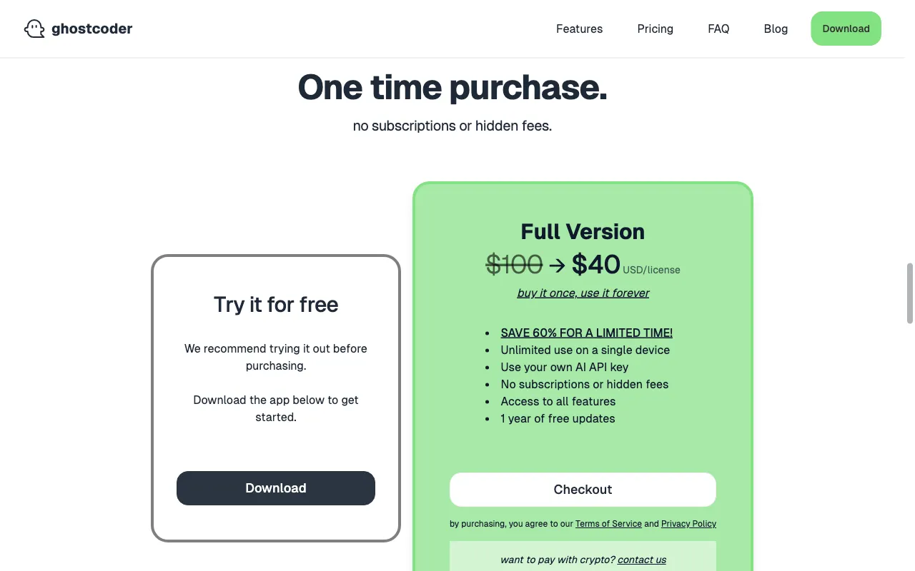 GhostCoder — pricing page