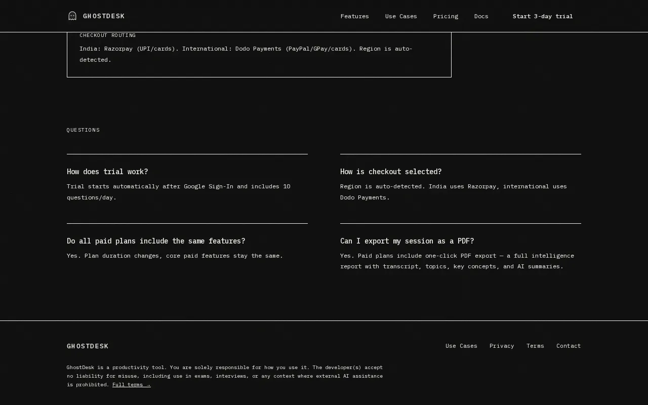 GhostDesk — pricing page