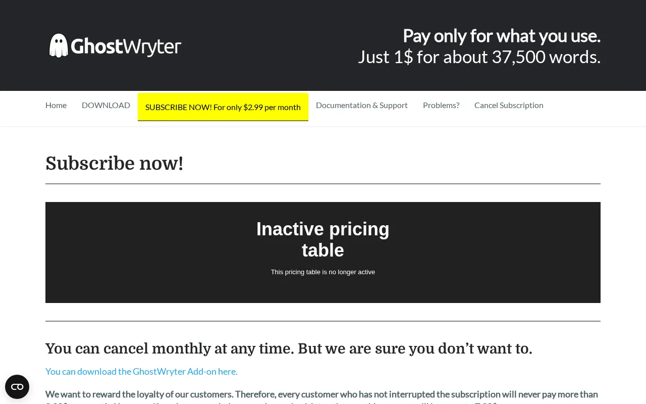 GhostWryter — pricing page