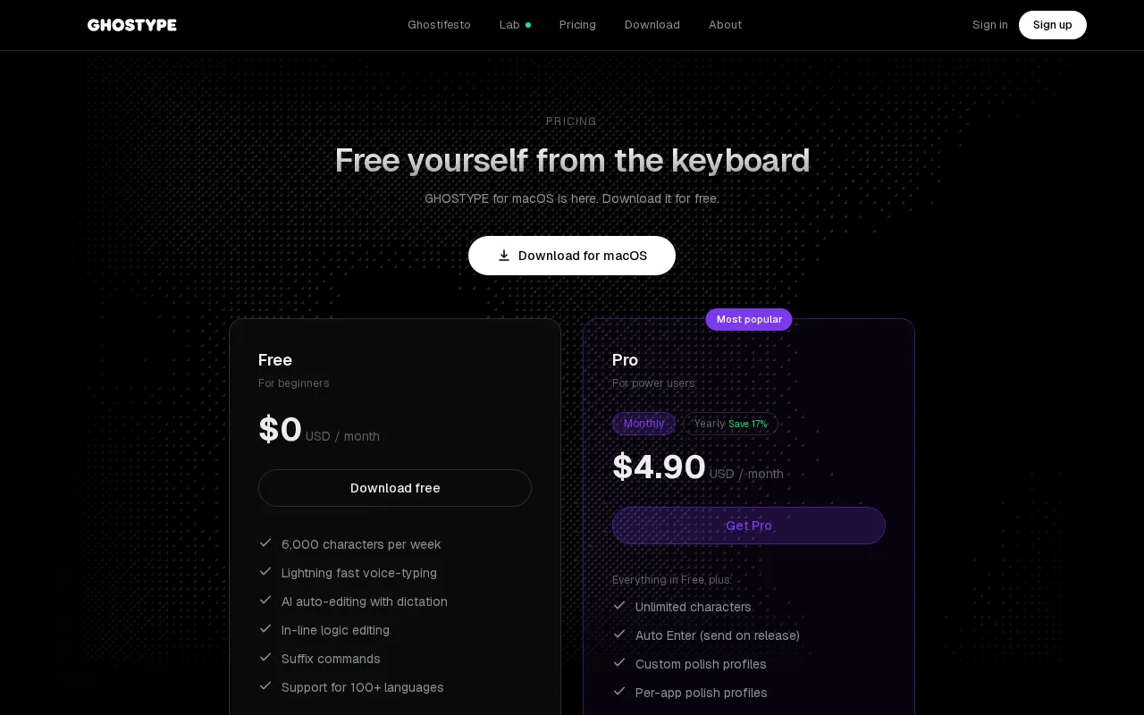 GHOSTYPE — pricing page