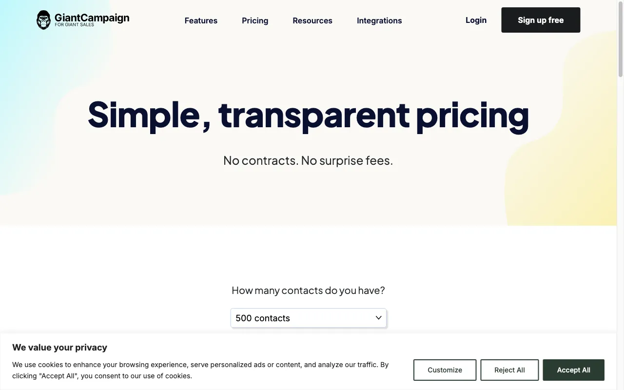 GiantCampaign — pricing page