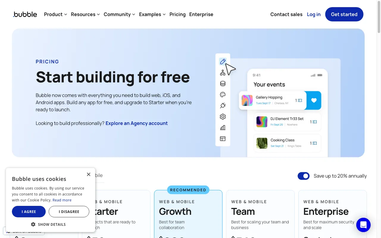 Bubble — pricing page