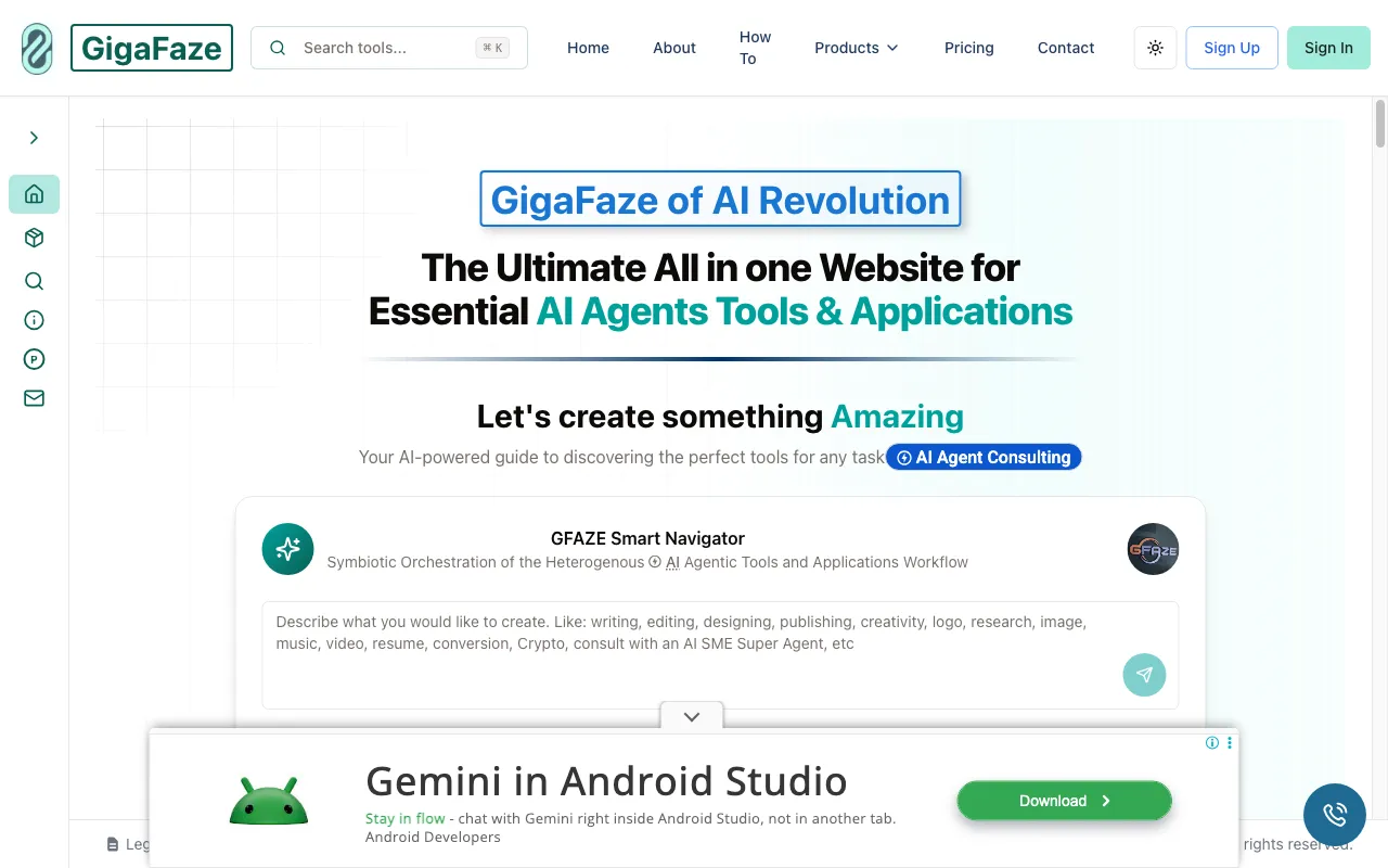 GigaFaze all in one AI Tools Agents Applications Website — preview screenshot