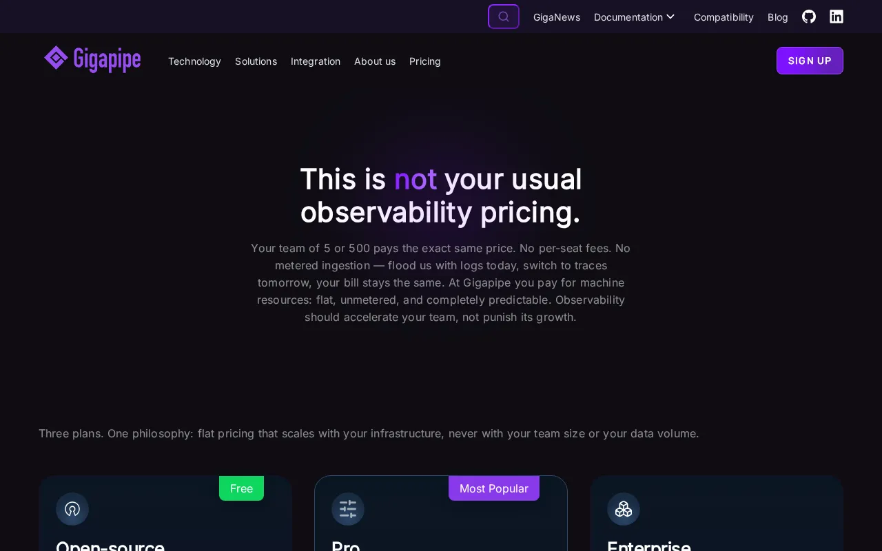 Gigapipe — pricing page