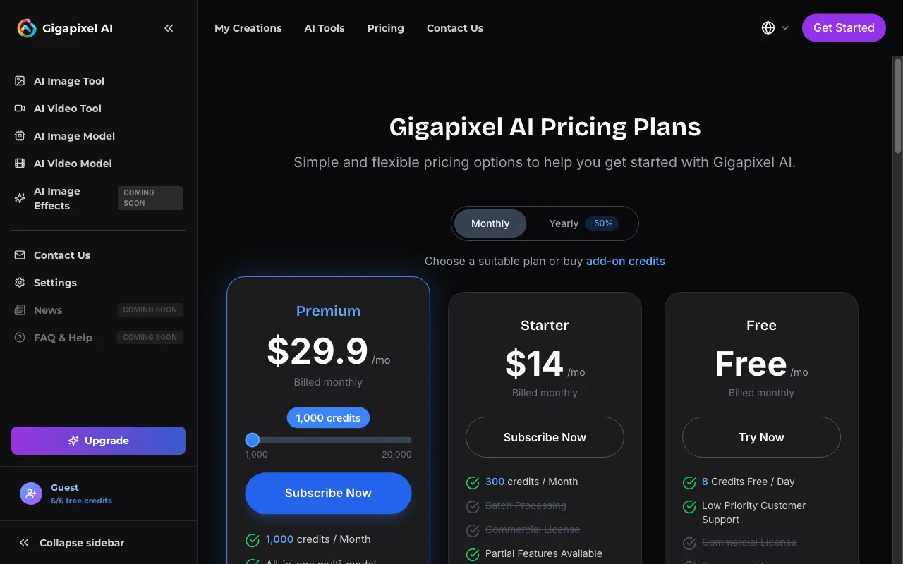 Gigapixel AI — pricing page
