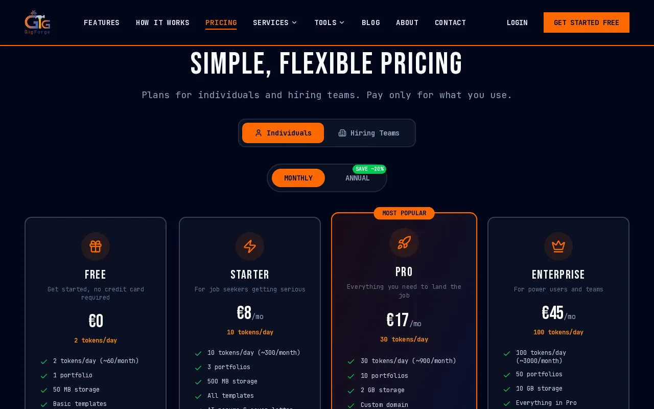 GigForge — pricing page