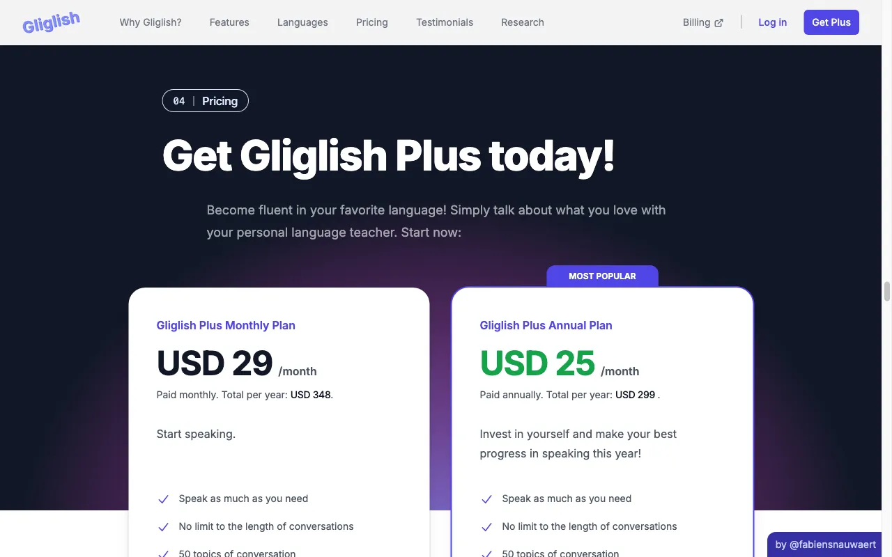 Giglish — pricing page