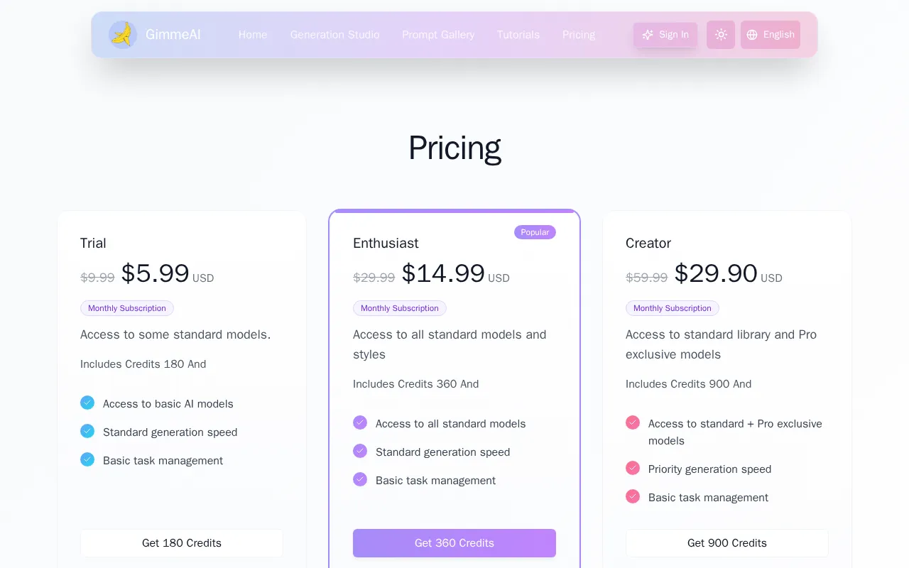 Gimme AI — pricing page