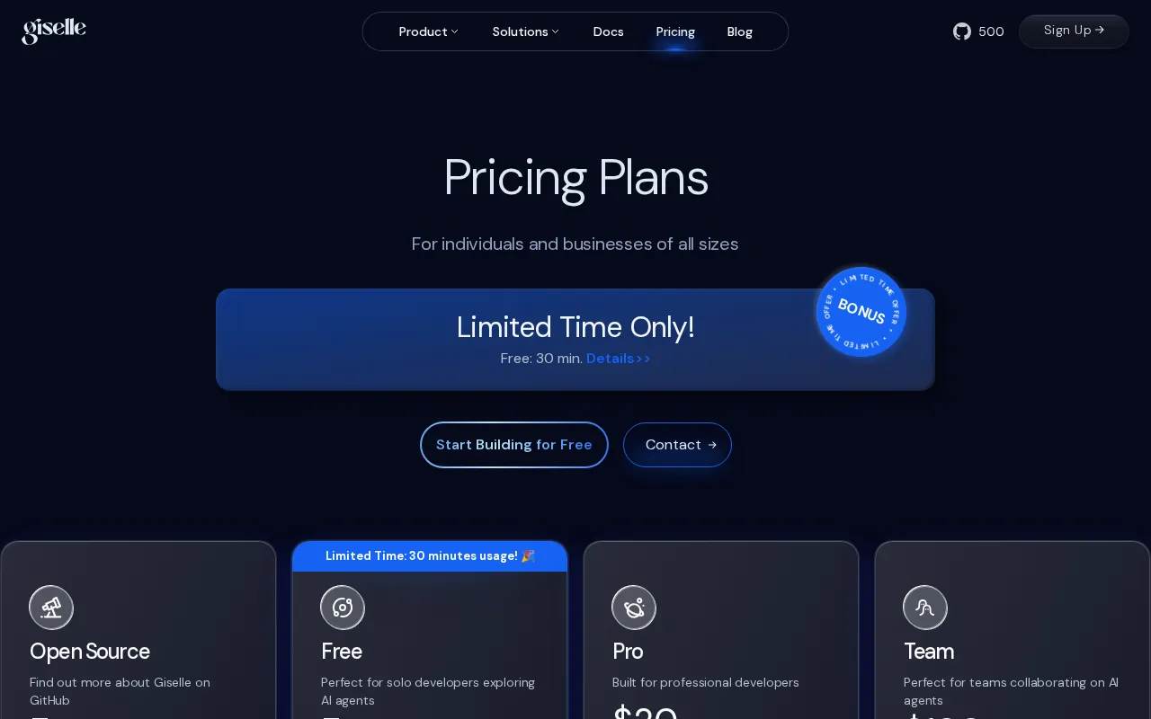 Giselle — pricing page