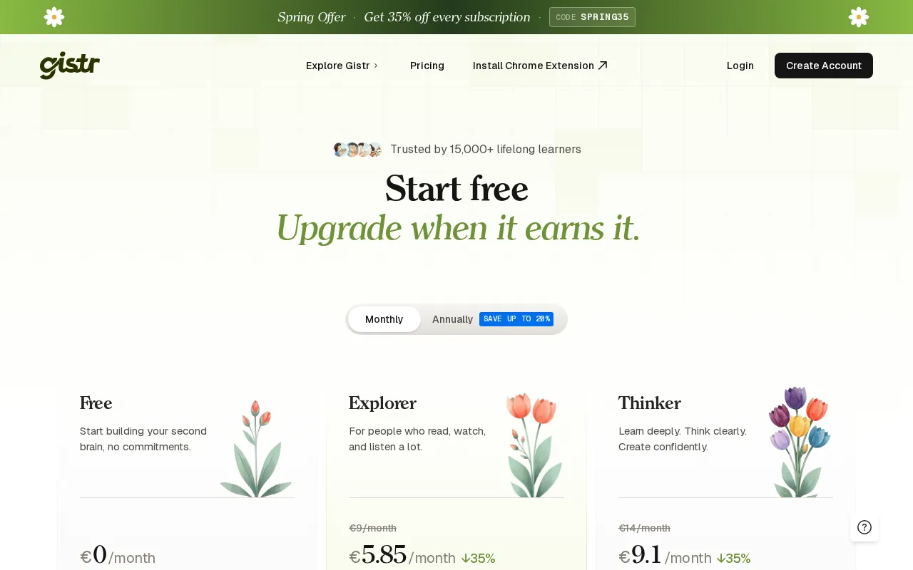 Gistr — pricing page