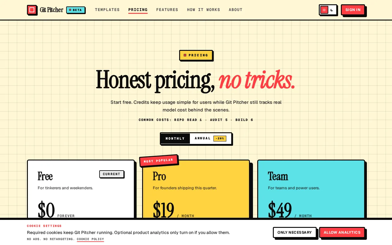 Git Pitcher — pricing page
