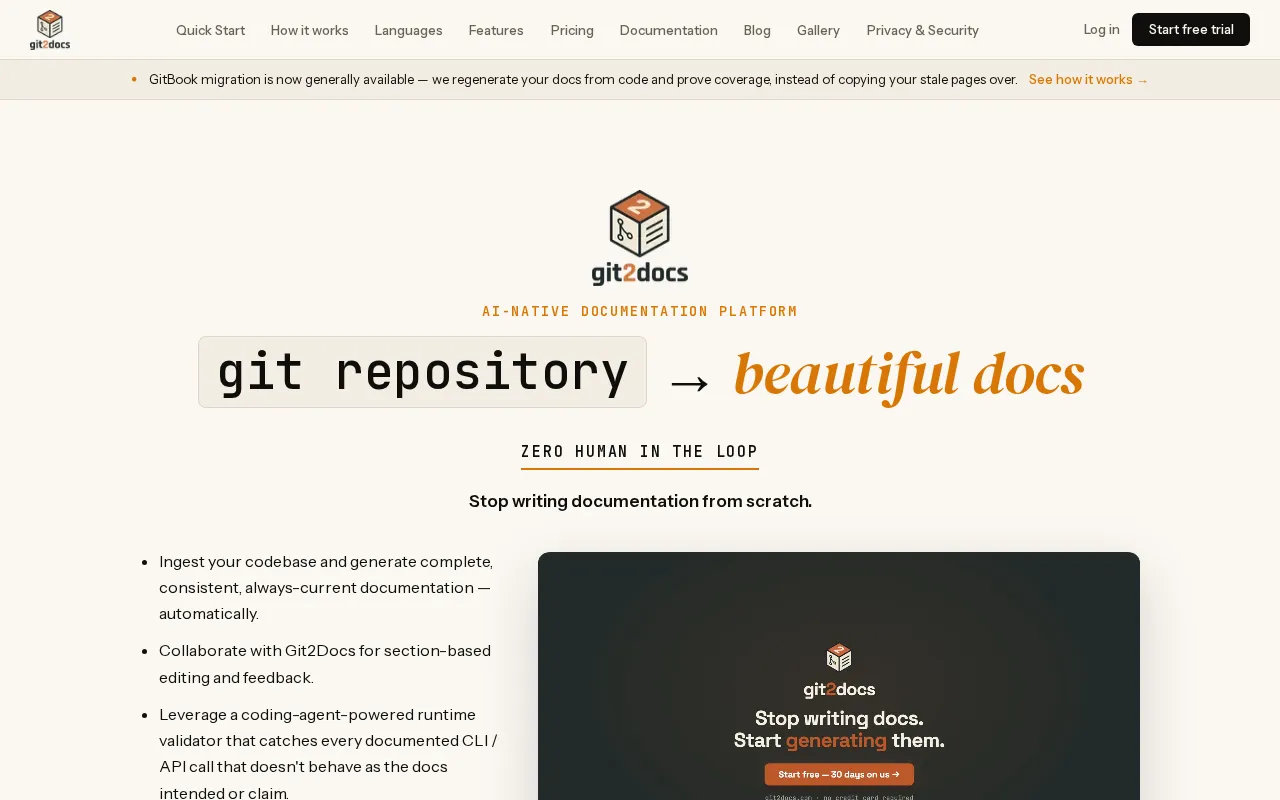 Git2Docs.com>Easily Gen Docs from Code! — preview screenshot
