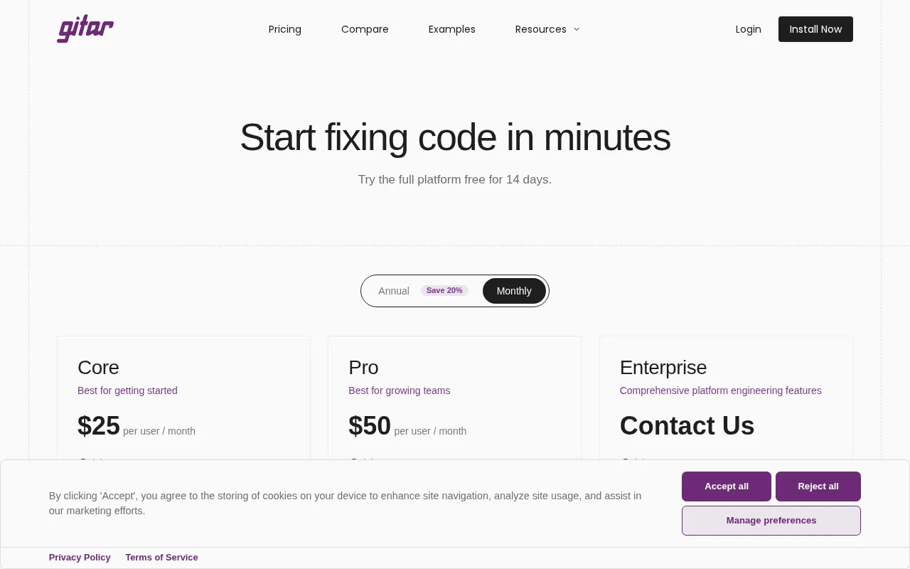 Gitar — pricing page