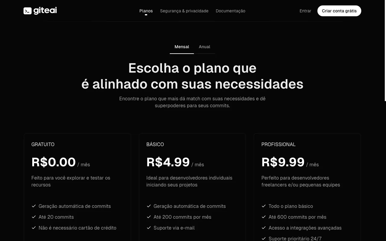 GiteAI — pricing page