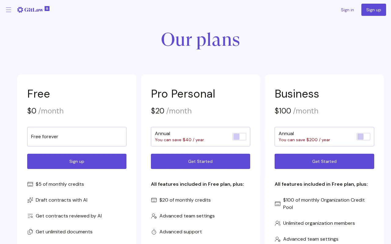 GitLaw — pricing page