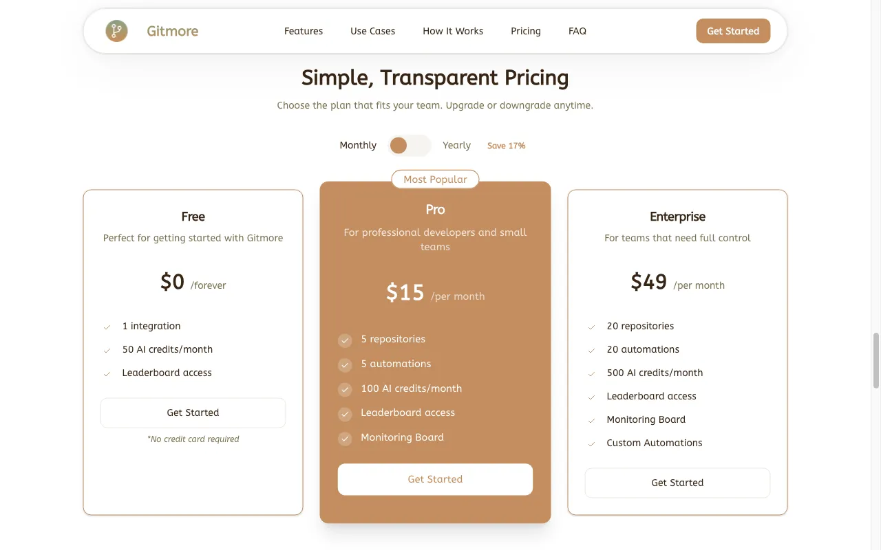 Gitmore — pricing page