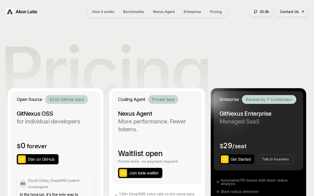GitNexus (Akon Labs) — pricing page
