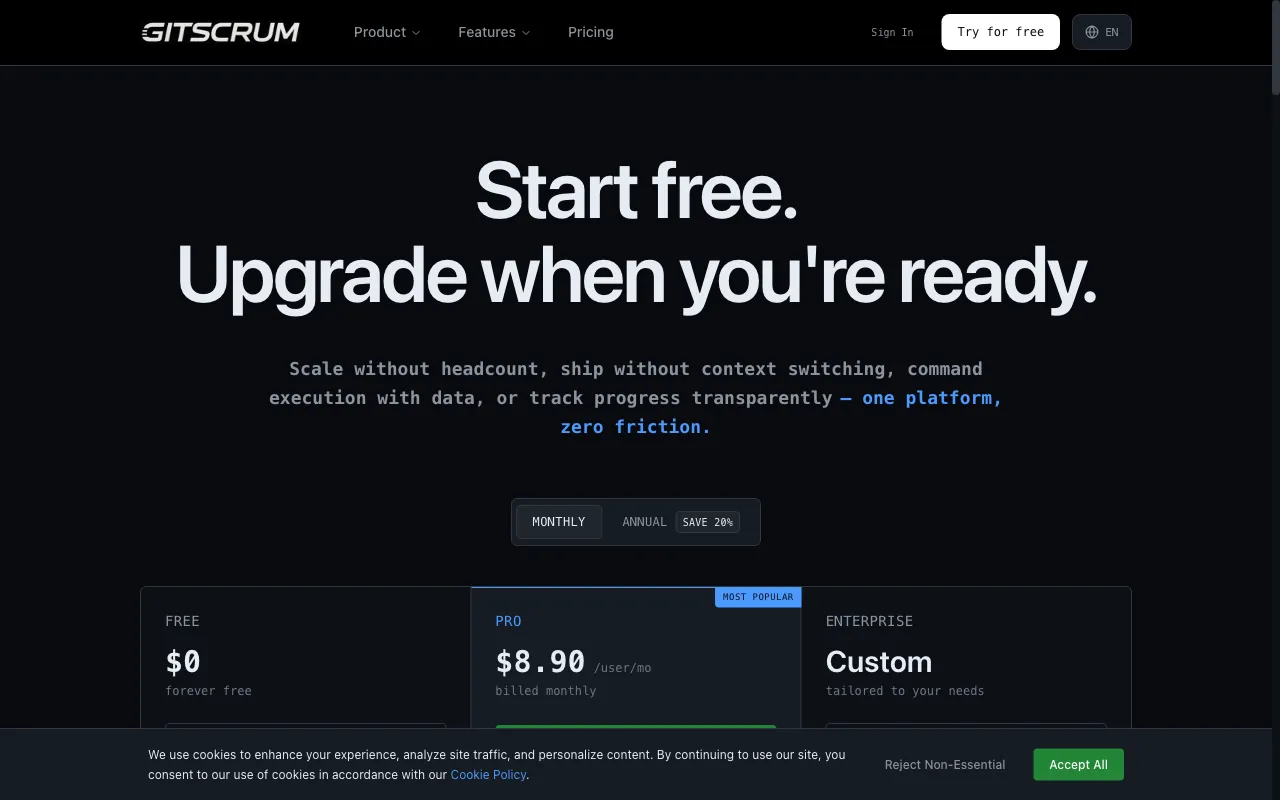GitScrum User Story AI — pricing page