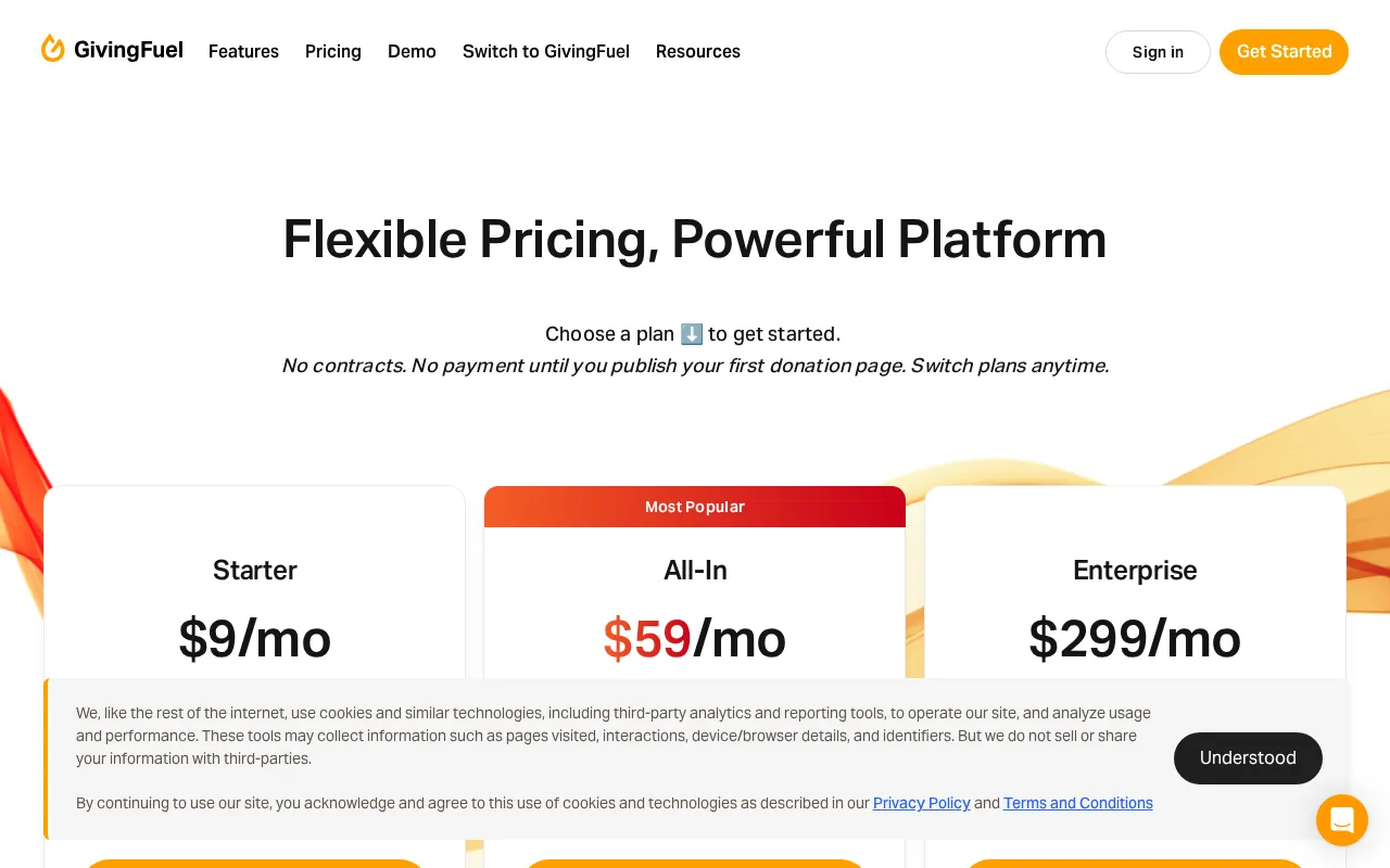 Givingfuel — pricing page