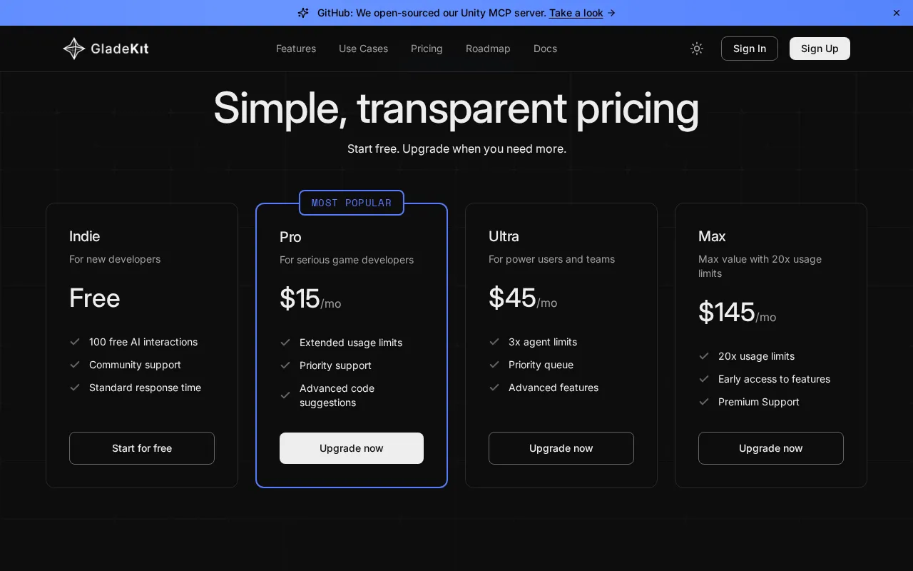 GladeKit — pricing page