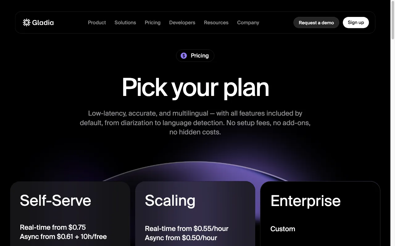 Gladia — pricing page