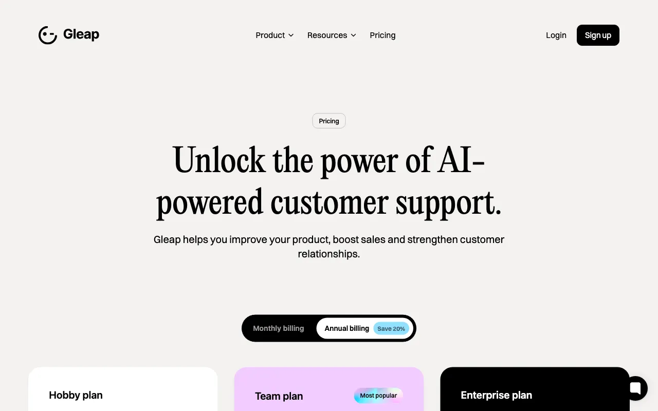 gleap.io — pricing page